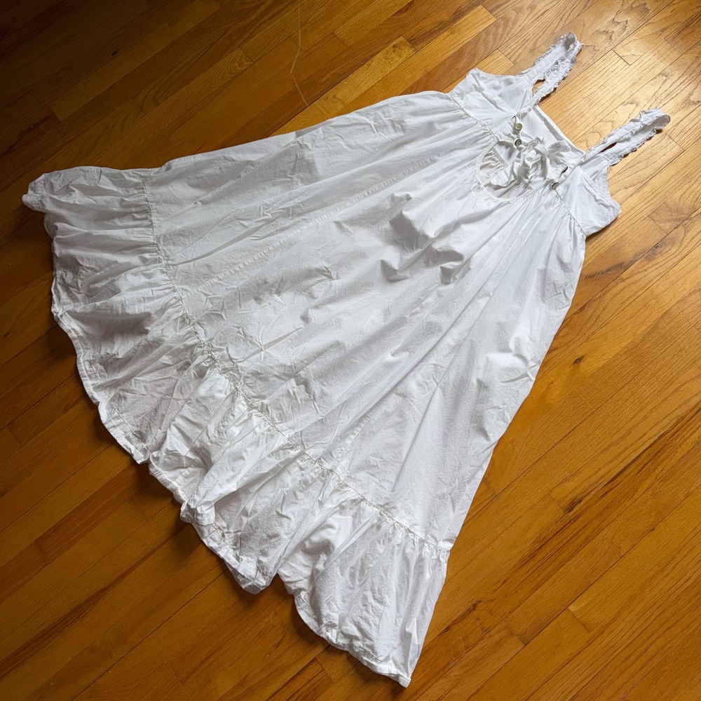 Free People White Cotton Ruffle Strap Tiered Boho Cottage Maxi Dress XL Beachy - Picture 12 of 12